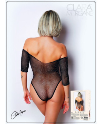 Body noir avec manches 3/4 - Le Numéro 2 - Collection Strass 
